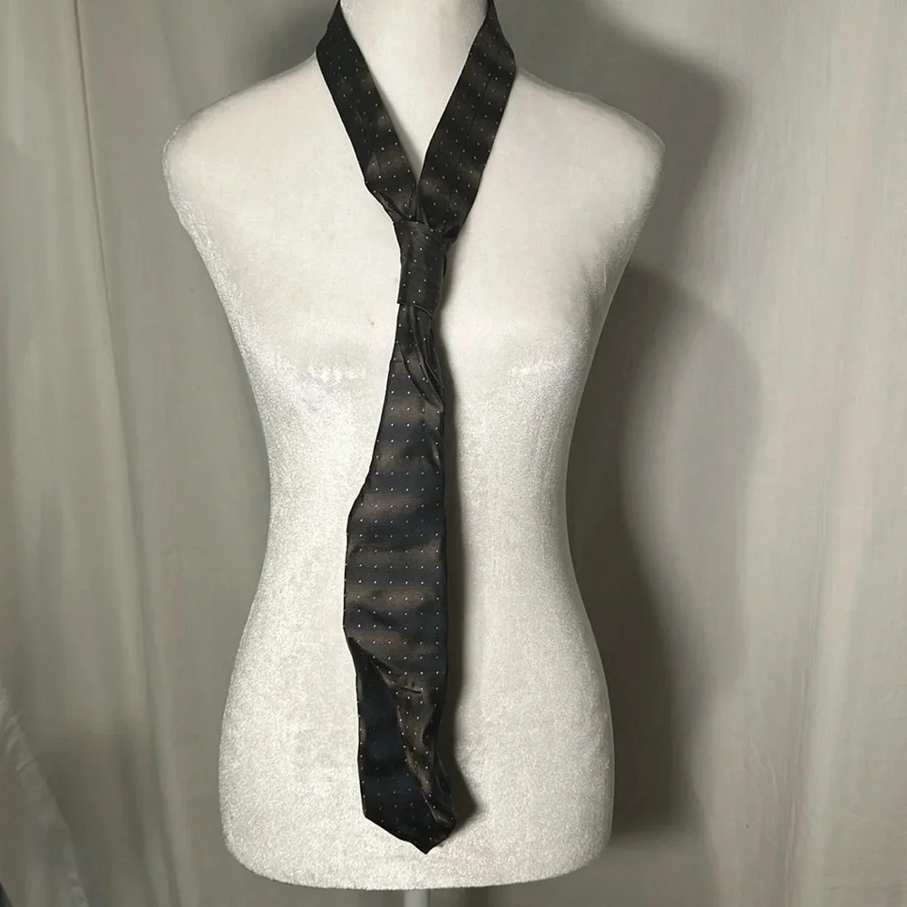 dark blue / black & brown striped & dotted 100% silk tie